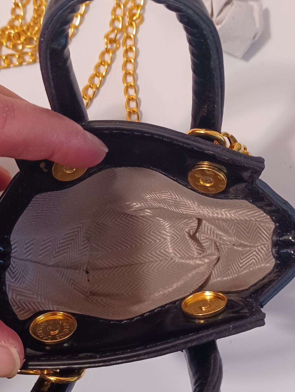 Patent Mini Tote - Black with Gold Chain - Picture 5 of 6
